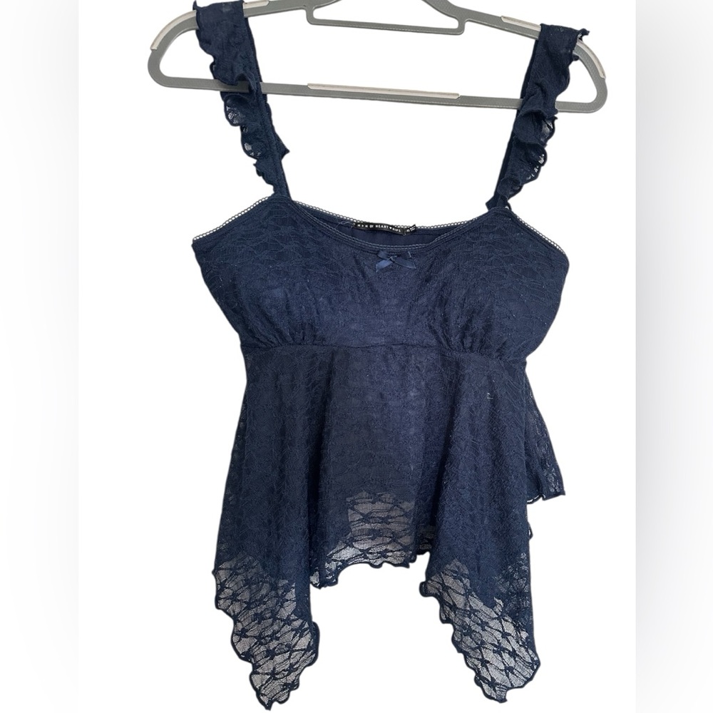 Heart Hips Dark Blue Lace Ruffle Tank Top